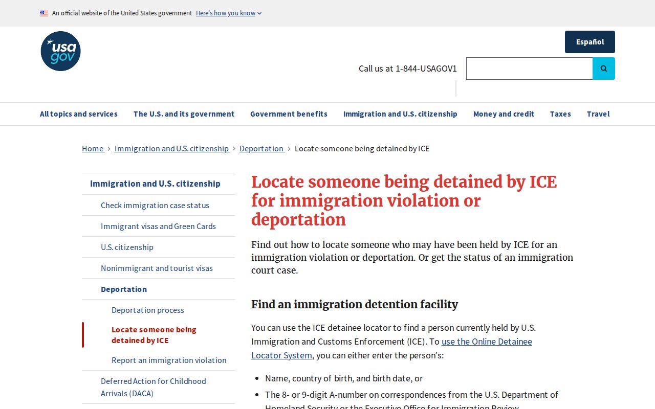 Etowah County ICE detainee locator ERO fallback guidance