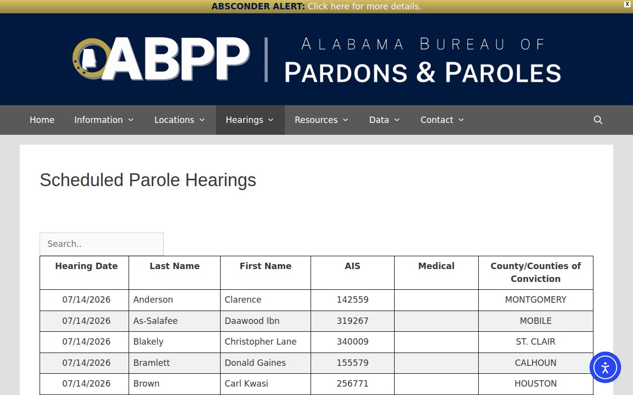 Etowah County parole hearing schedule for post-release supervision lookup