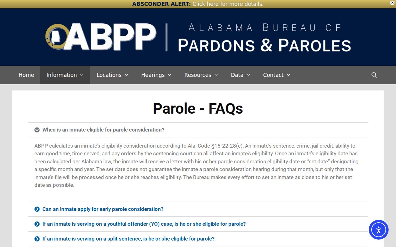 Etowah County release date lookup ABPP parole eligibility and mandatory release guidance