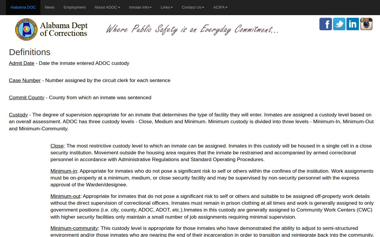 Etowah County release date lookup ADOC minimum release date definitions