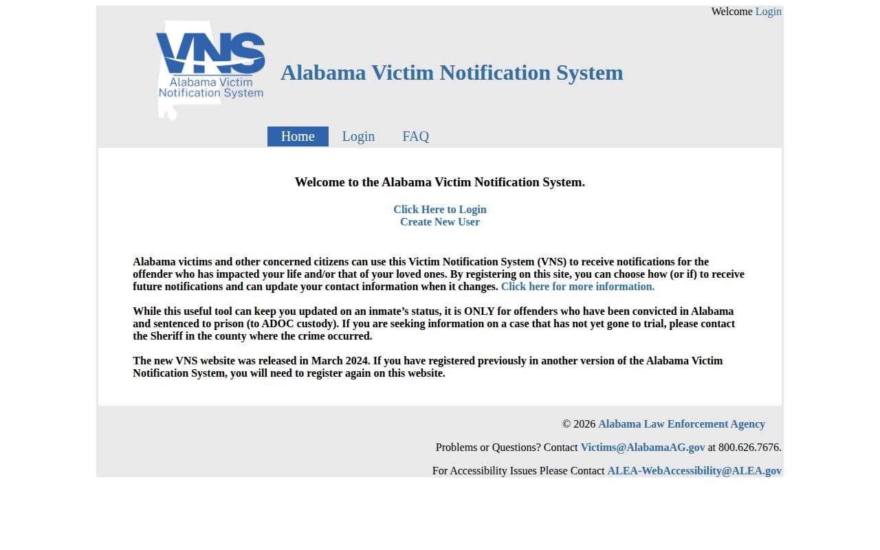 Etowah County Alabama Victim Notification System release notification home page