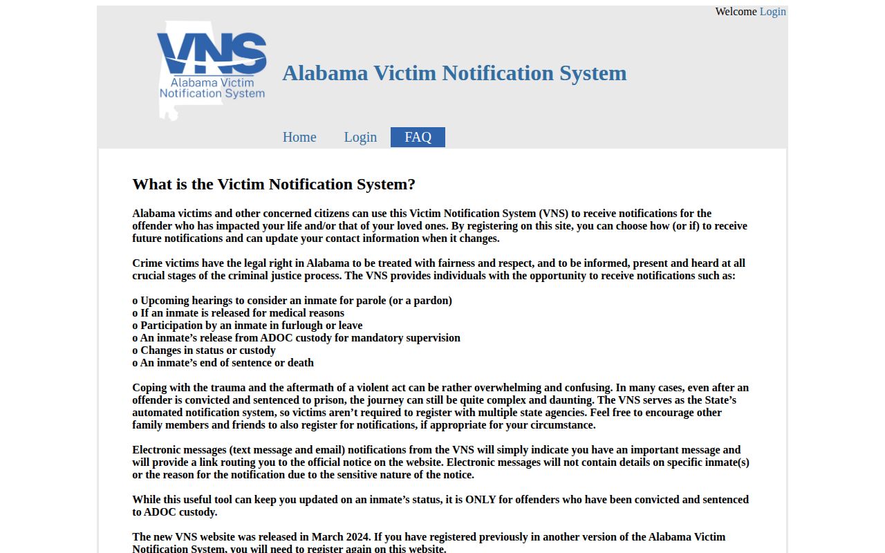 Etowah County Alabama Victim Notification System release notification FAQ
